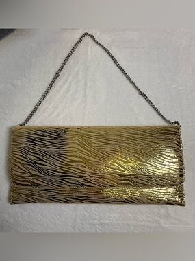 Carlos Falchi Gold Zebra-Print Chain Clutch